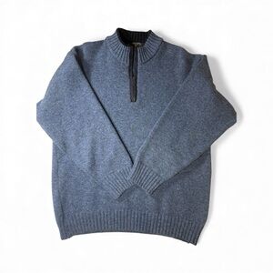 100% Wool MKM Original Men's Blue Sweater Pullover Quarter Zip Size XL